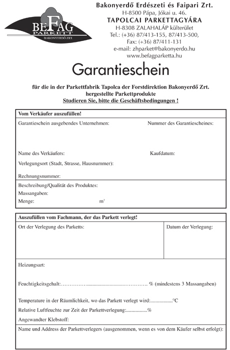 Guarantee certificate