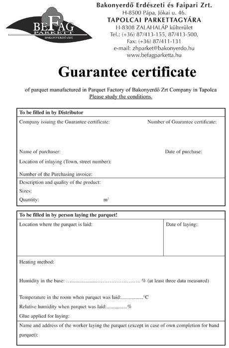 Guarantee certificate